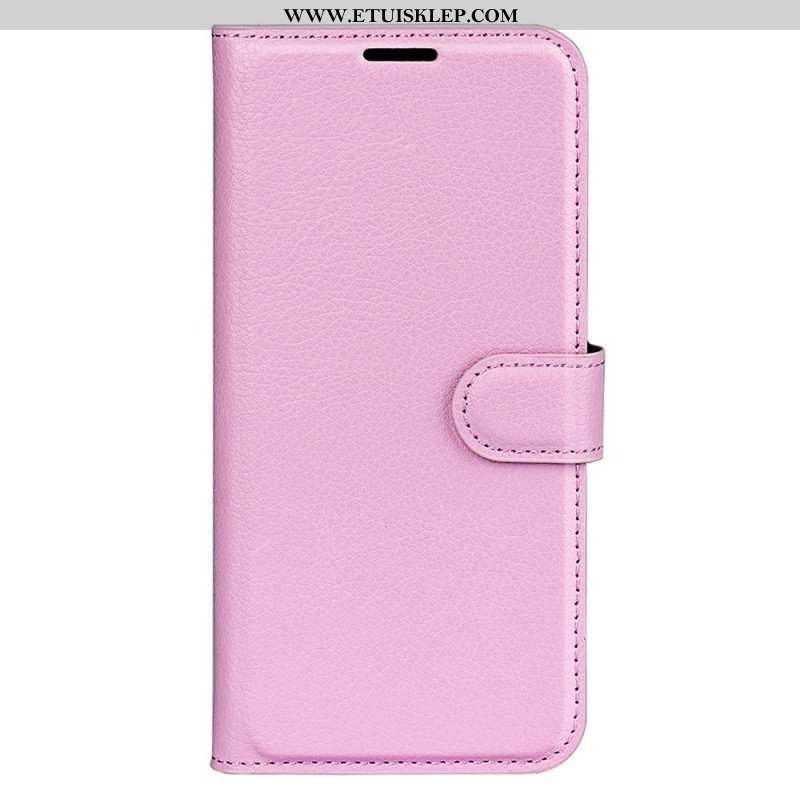 Etui Folio do iPhone 15 Klasyczna Sztuczna Skóra Litchi